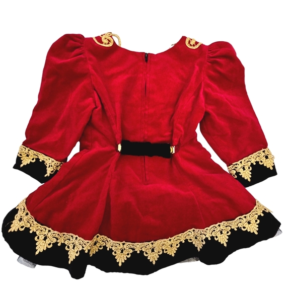 Vintage Hollywood Bebe Toddler Red Velvet/Gold Embroidered Lace Longsleeve Dress - Picture 3 of 14